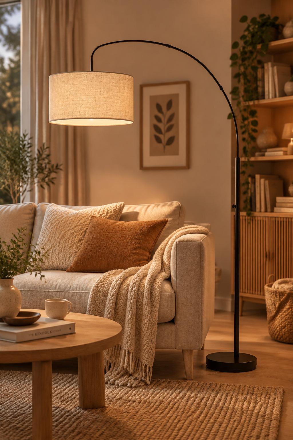 Rockwell Arc Lamp - Black 16" Oatmeal-Lighting-DECOROLALA
