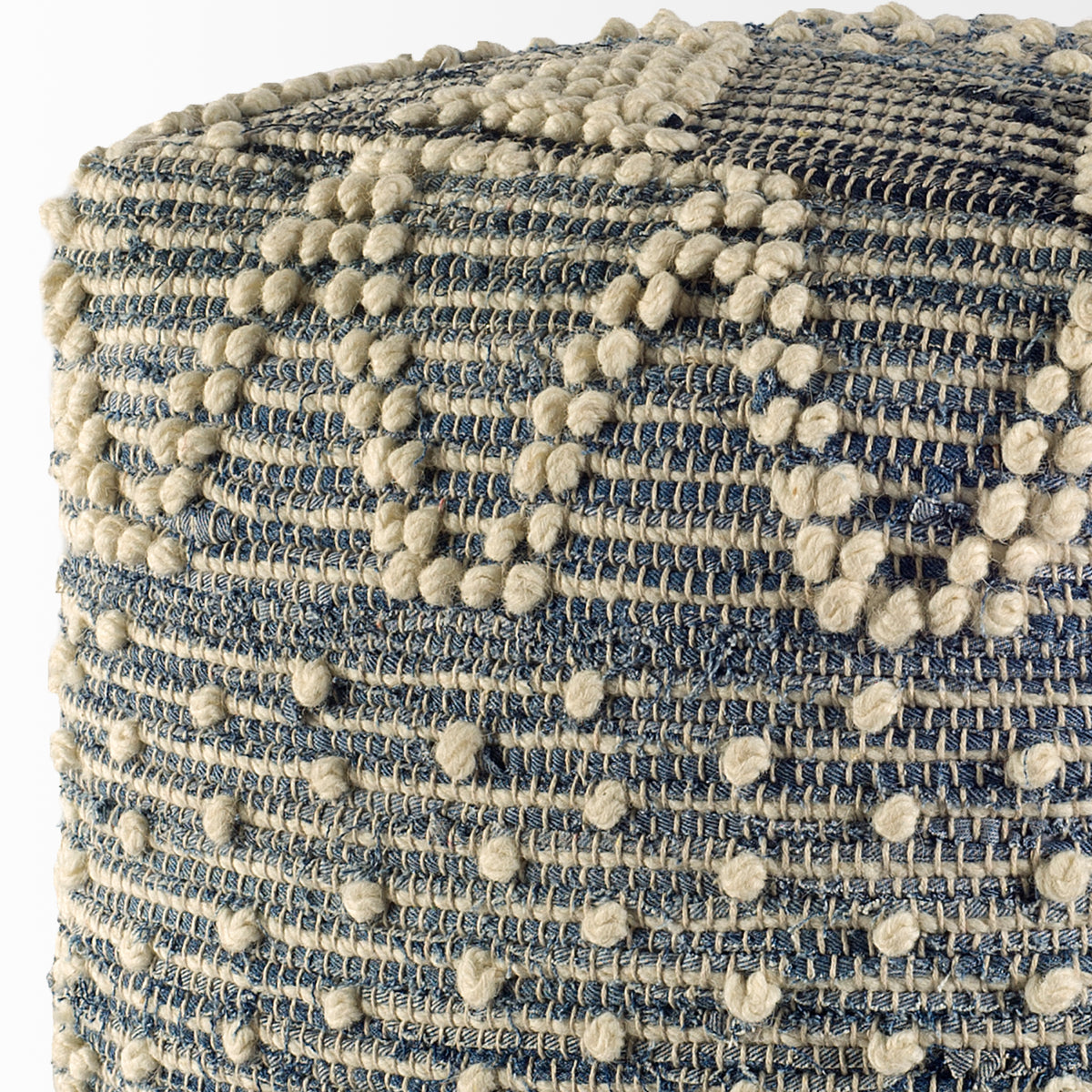 Rofi Blue Denim and Cream Cotton Stitched Square Pouf-Poufs-DECOROLALA