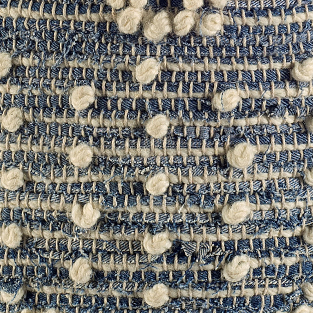 Rofi Blue Denim and Cream Cotton Stitched Square Pouf-Poufs-DECOROLALA