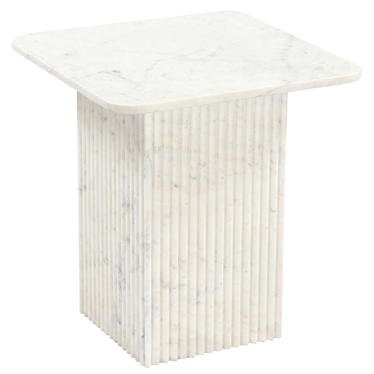 Roland Modern White Marble Accent Table - Square Reeded Pedestal-Accent Tables-DECOROLALA