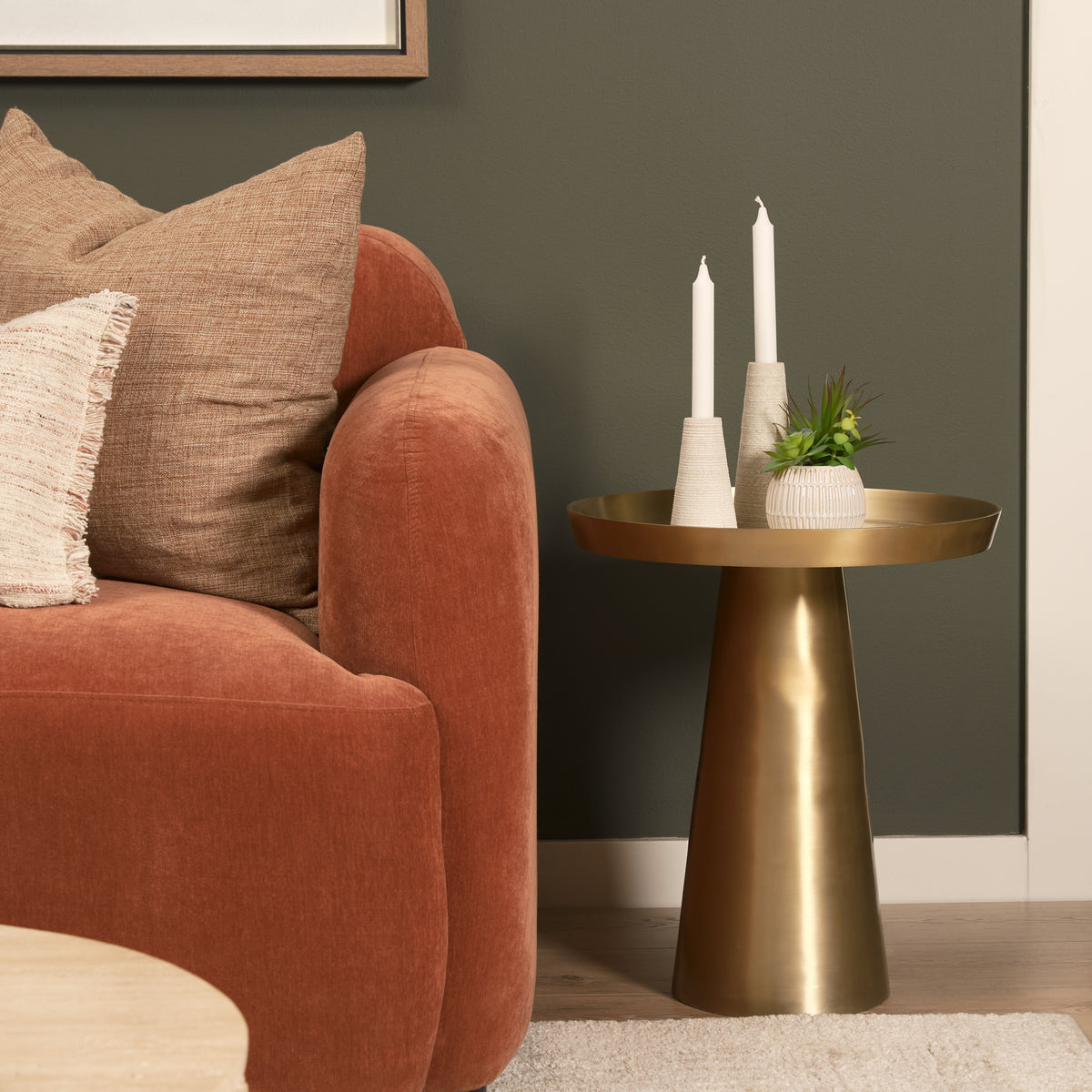 Roland Satin Brass Cast Aluminum Metal Accent Table-Accent Tables-DECOROLALA