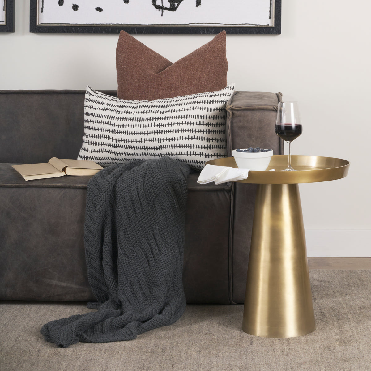 Roland Satin Brass Cast Aluminum Metal Accent Table-Accent Tables-DECOROLALA
