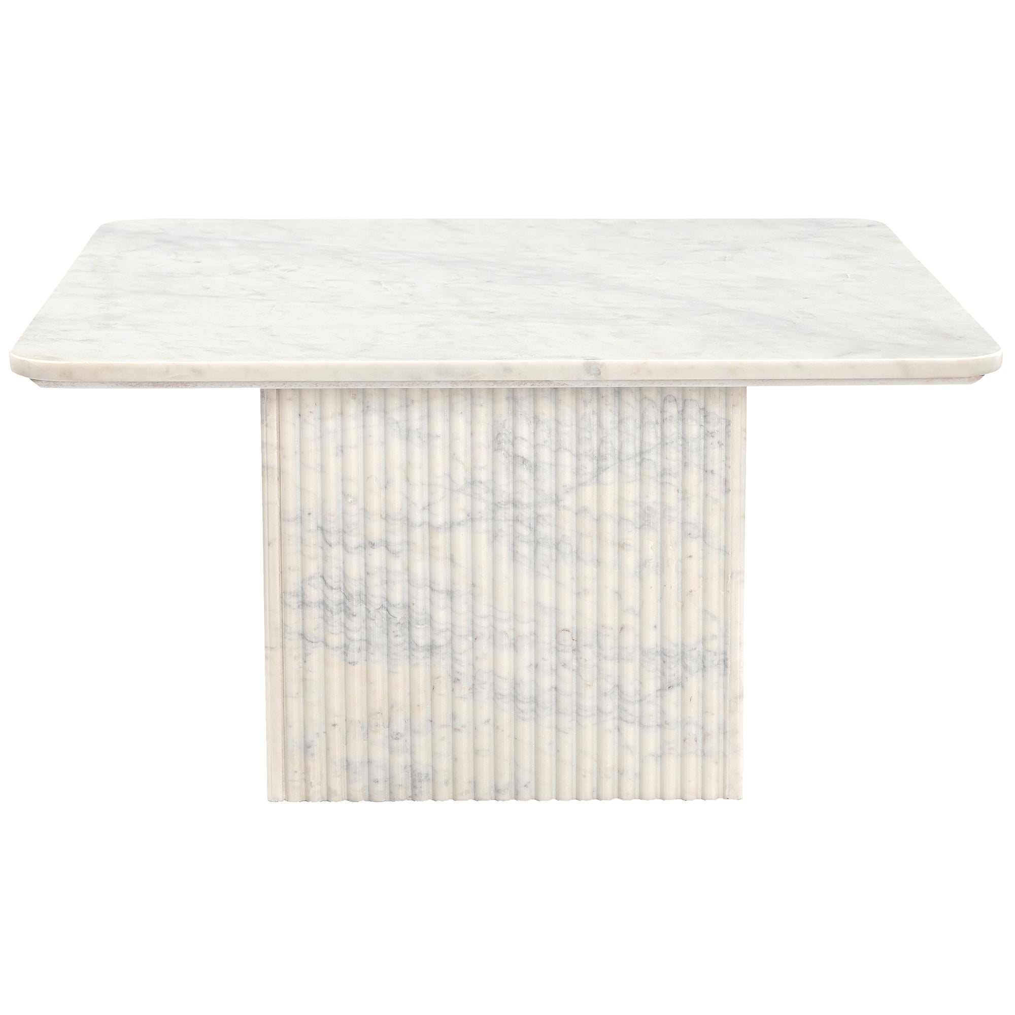 Roland White Marble Coffee Table - Square Modern Reeded Pedestal-DECOROLALA