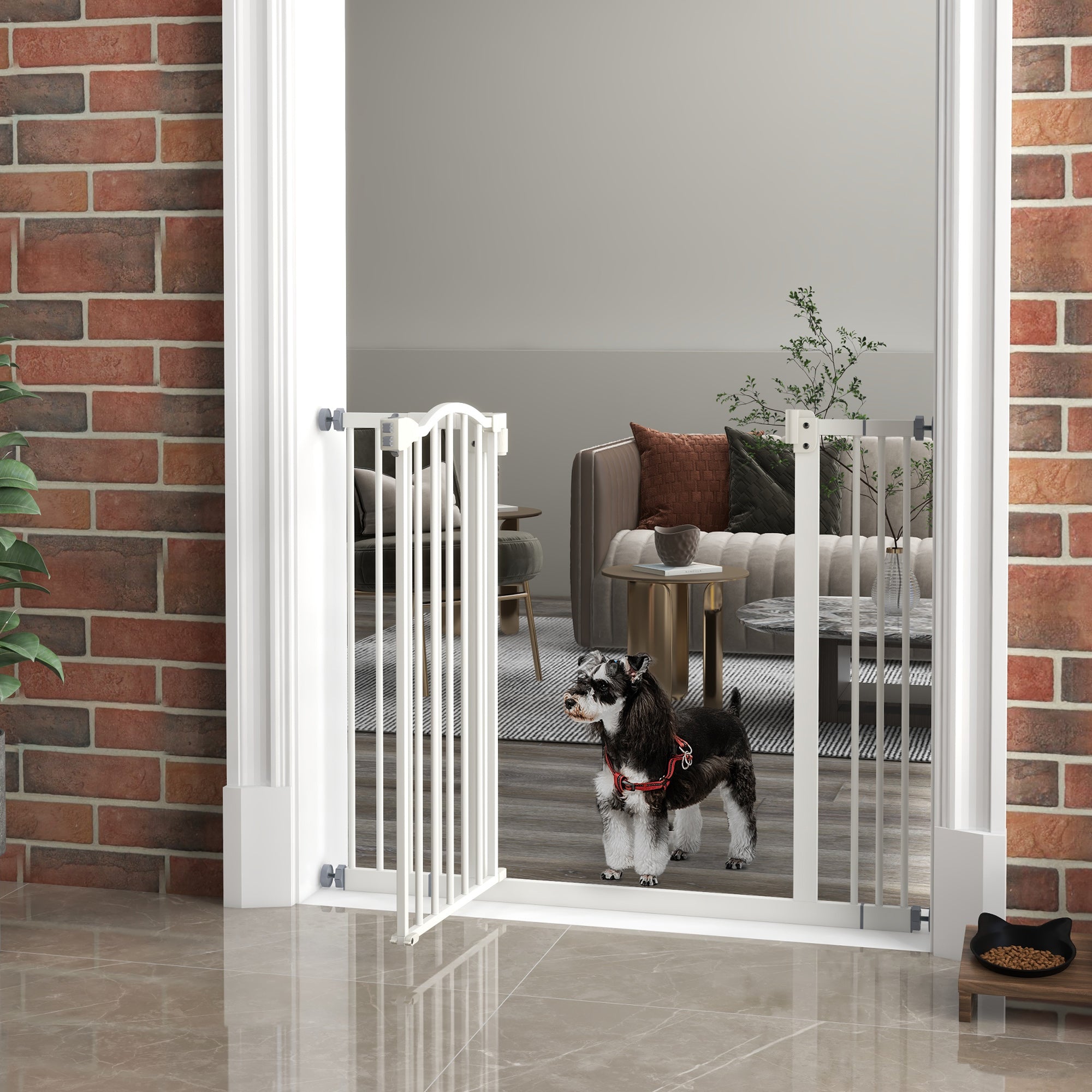 Extra Tall Dog Gate with Door, Pressure Fit, Auto Close, Double Locking for Doorways Hallways Stairs, 29"-39", White