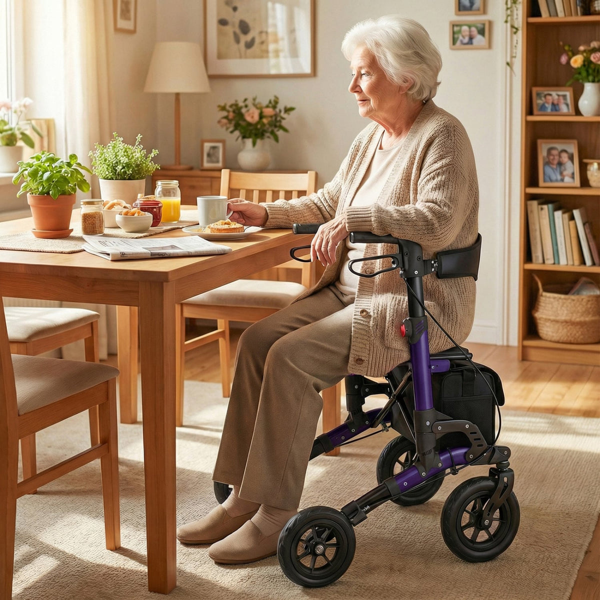 Rollator Walker for Seniors Folding Rolling Walker with Seat-Purple-Walkers & Rollators-DECOROLALA