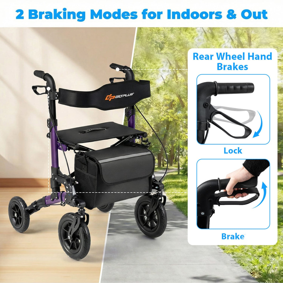 Rollator Walker for Seniors Folding Rolling Walker with Seat-Purple-Walkers & Rollators-DECOROLALA