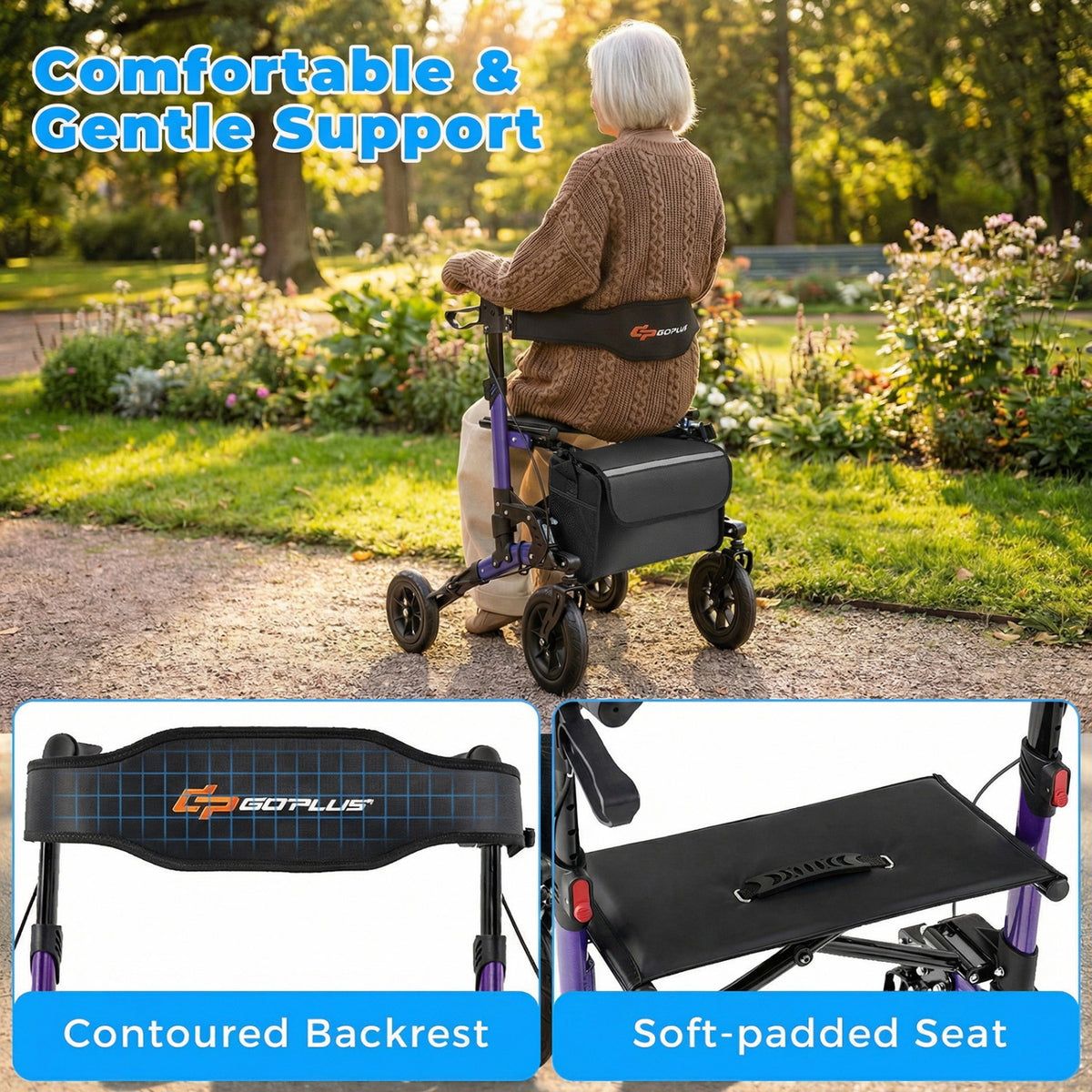 Rollator Walker for Seniors Folding Rolling Walker with Seat-Purple-Walkers & Rollators-DECOROLALA