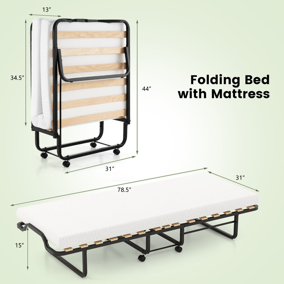 Rollaway Folding Bed with Memory Foam Mattress Made in Italy-Folding Beds-DECOROLALA