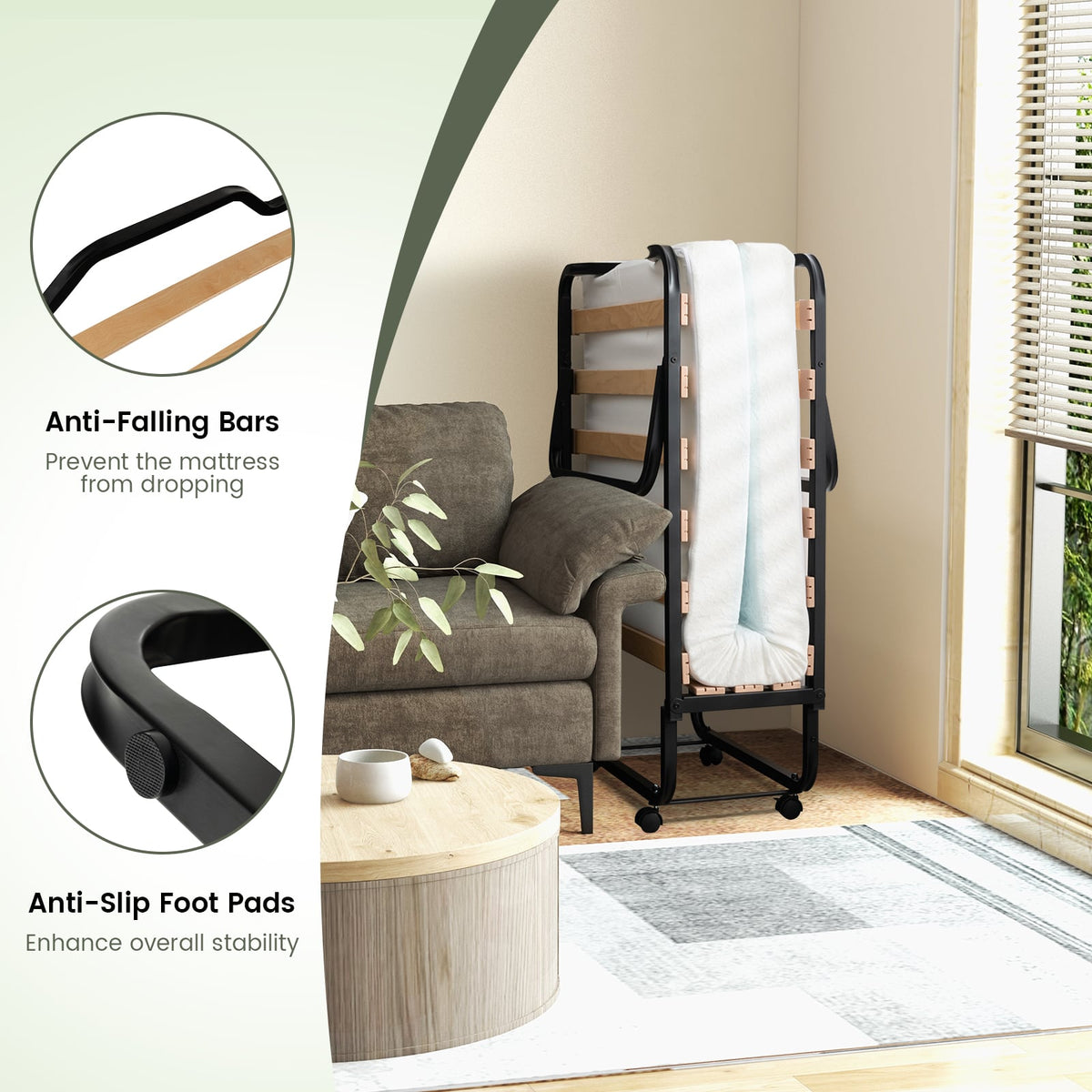 Rollaway Folding Bed with Memory Foam Mattress Made in Italy-Folding Beds-DECOROLALA
