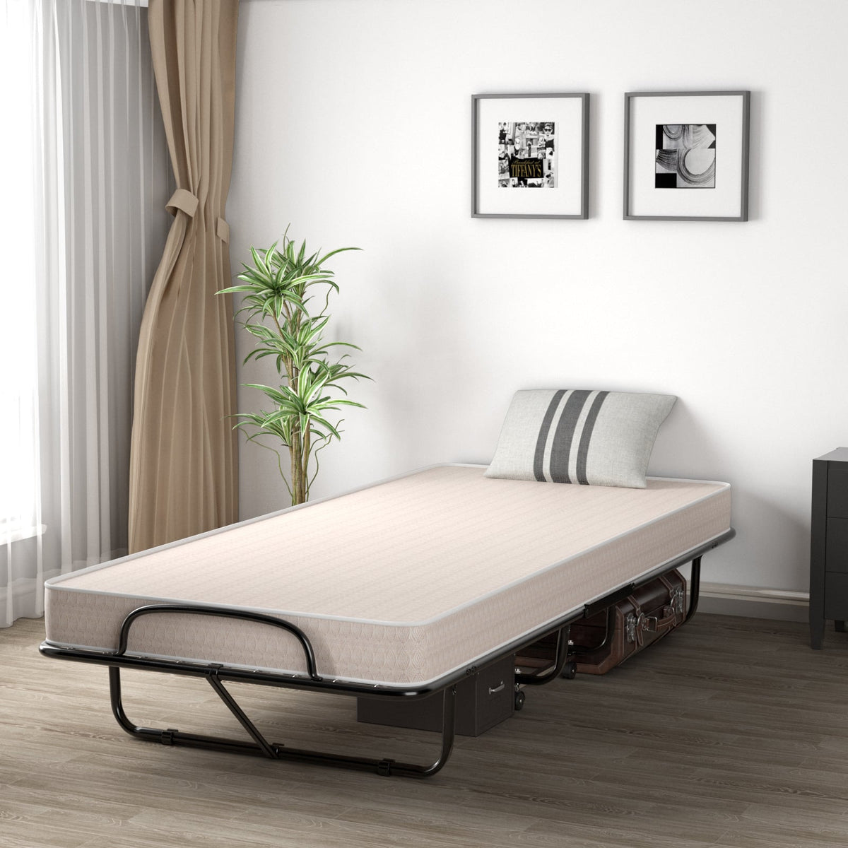 Rollaway Guest Bed with Sturdy Steel Frame and Memory Foam Mattress Made in Italy-Beige-Folding Beds-DECOROLALA