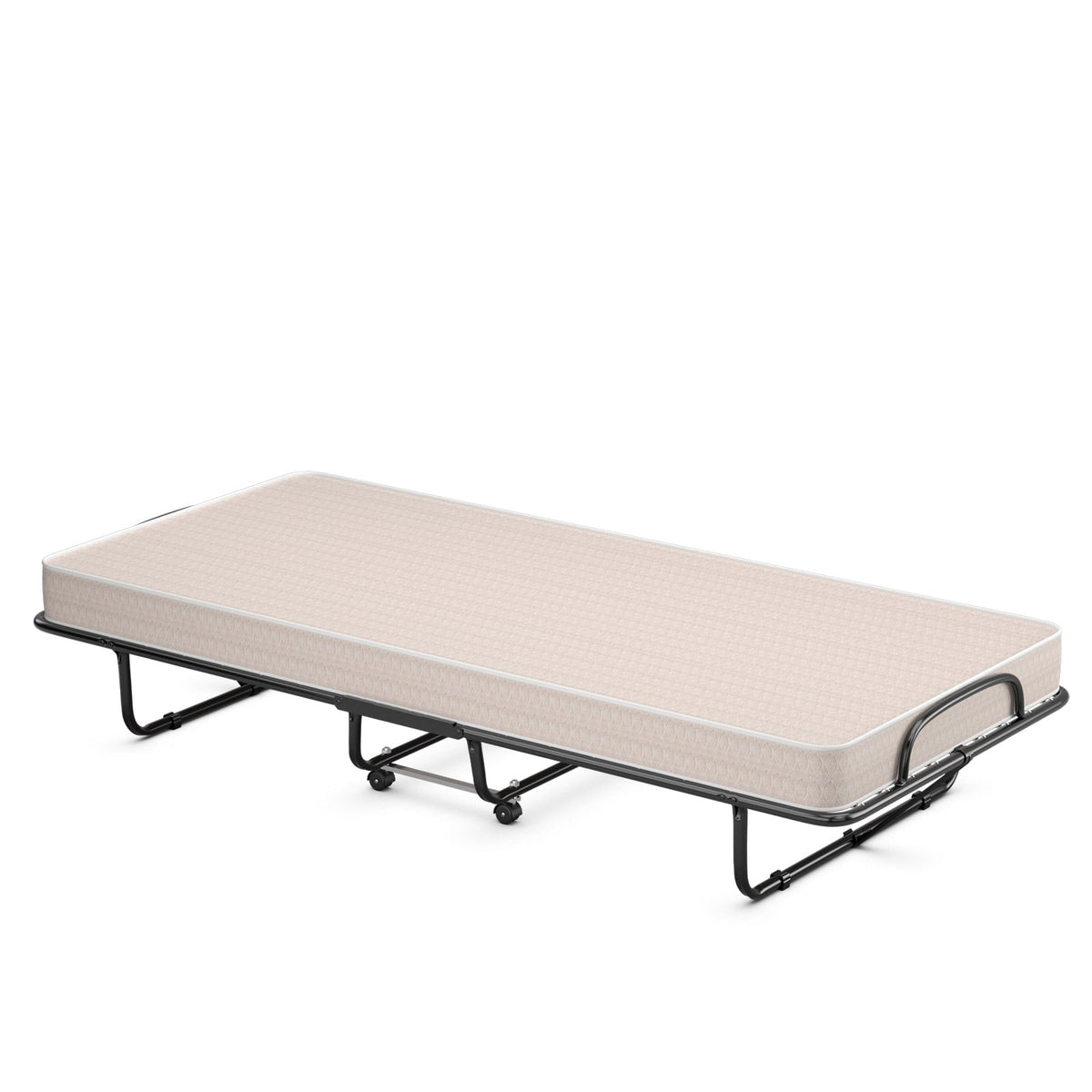 Rollaway Guest Bed with Sturdy Steel Frame and Memory Foam Mattress Made in Italy-Beige-Folding Beds-DECOROLALA