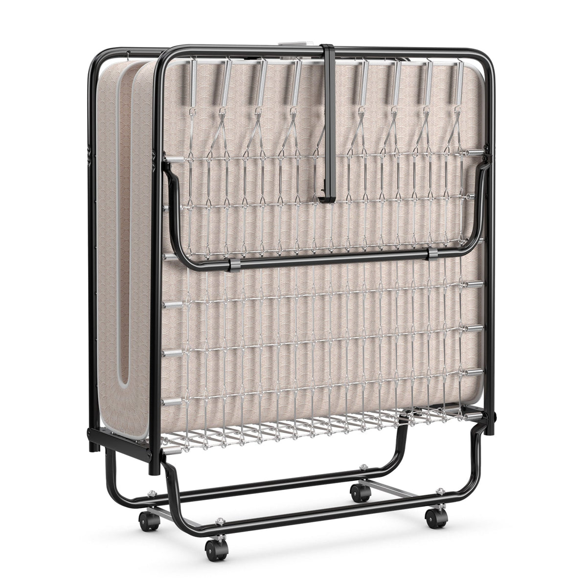 Rollaway Guest Bed with Sturdy Steel Frame and Memory Foam Mattress Made in Italy-Beige-Folding Beds-DECOROLALA