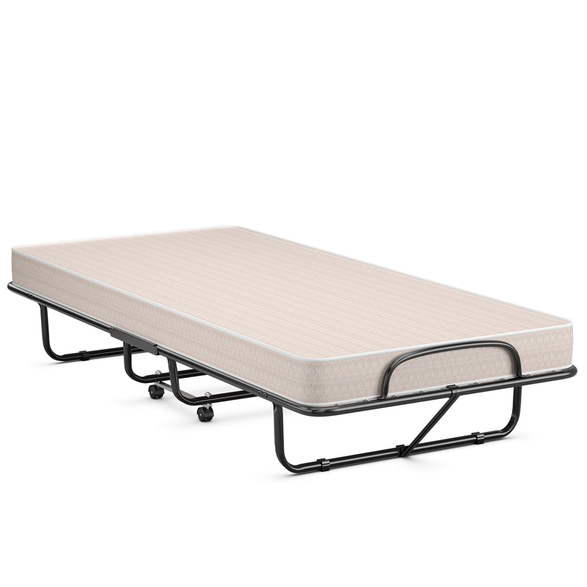 Rollaway Guest Bed with Sturdy Steel Frame and Memory Foam Mattress Made in Italy-Beige-Folding Beds-DECOROLALA