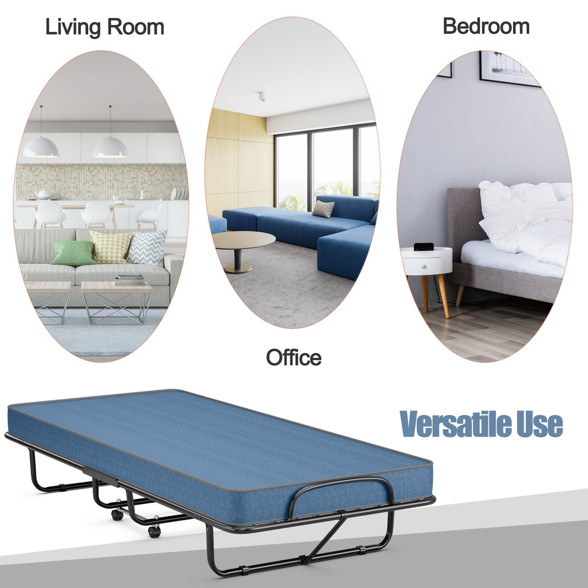 Rollaway Guest Bed with Sturdy Steel Frame and Memory Foam Mattress Made in Italy-Folding Beds-DECOROLALA