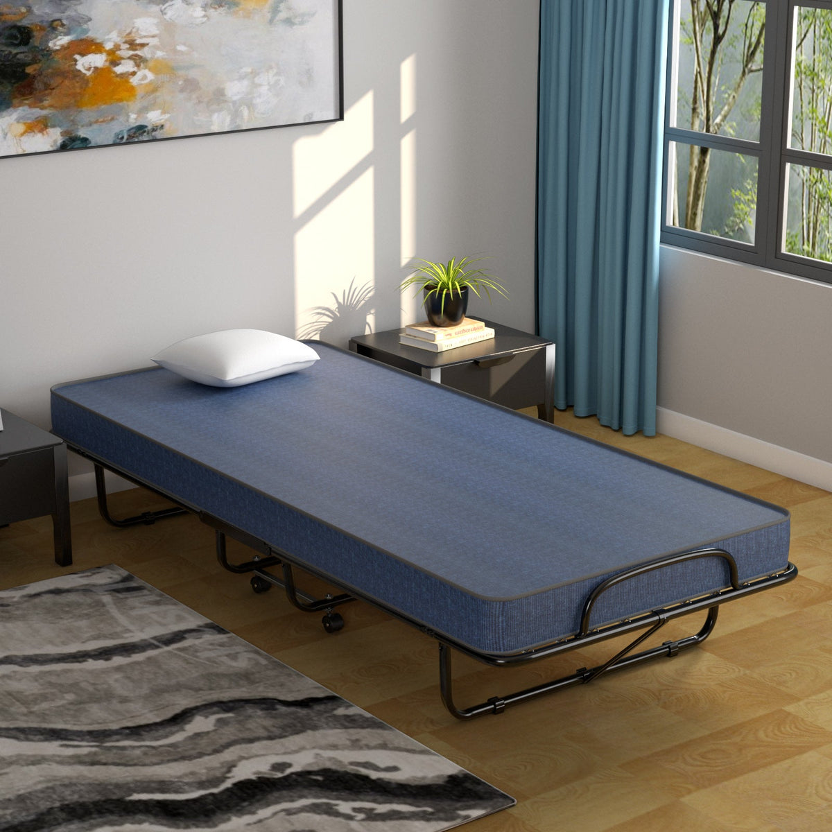Rollaway Guest Bed with Sturdy Steel Frame and Memory Foam Mattress Made in Italy-Folding Beds-DECOROLALA
