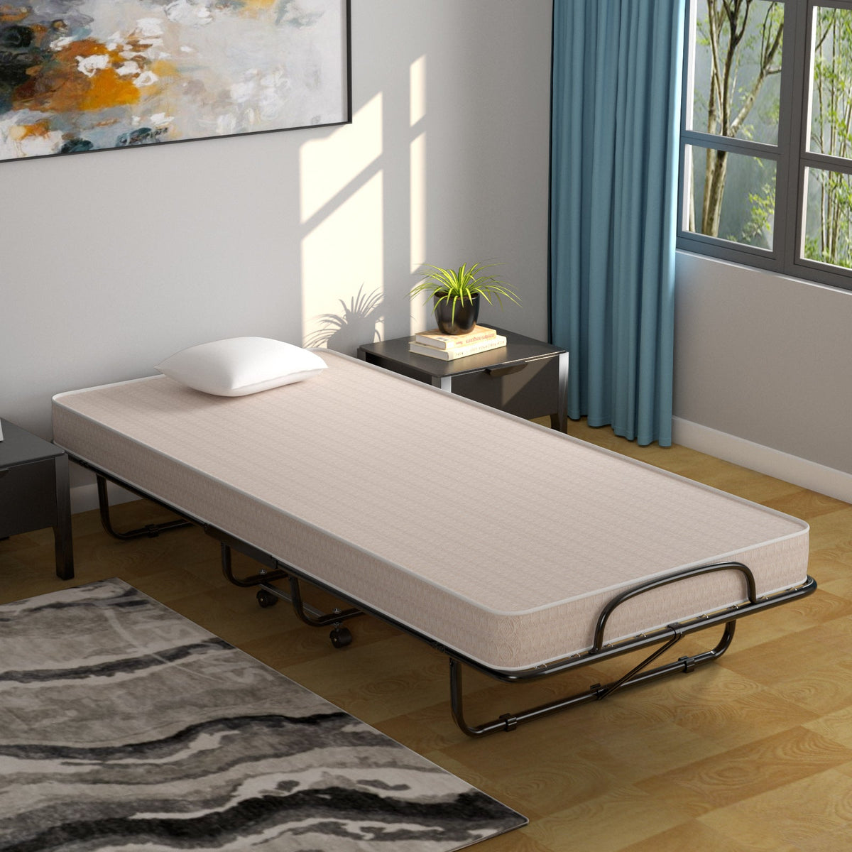 Rollaway Guest Bed with Sturdy Steel Frame and Memory Foam Mattress Made in Italy-Folding Beds-DECOROLALA