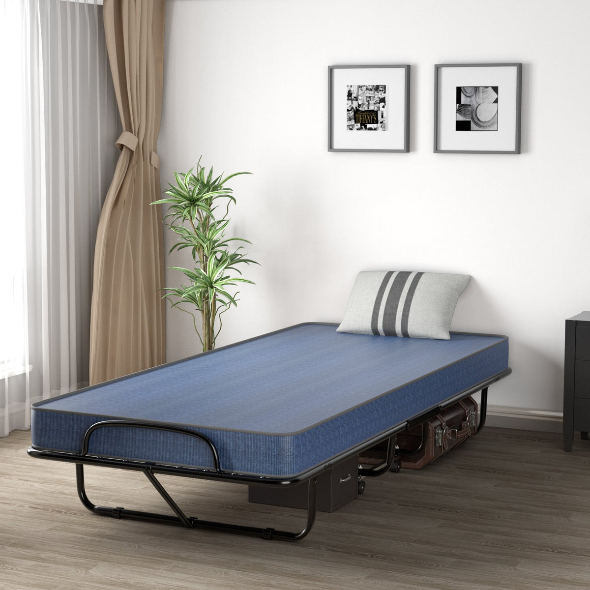 Rollaway Guest Bed with Sturdy Steel Frame and Memory Foam Mattress Made in Italy-Navy-Folding Beds-DECOROLALA
