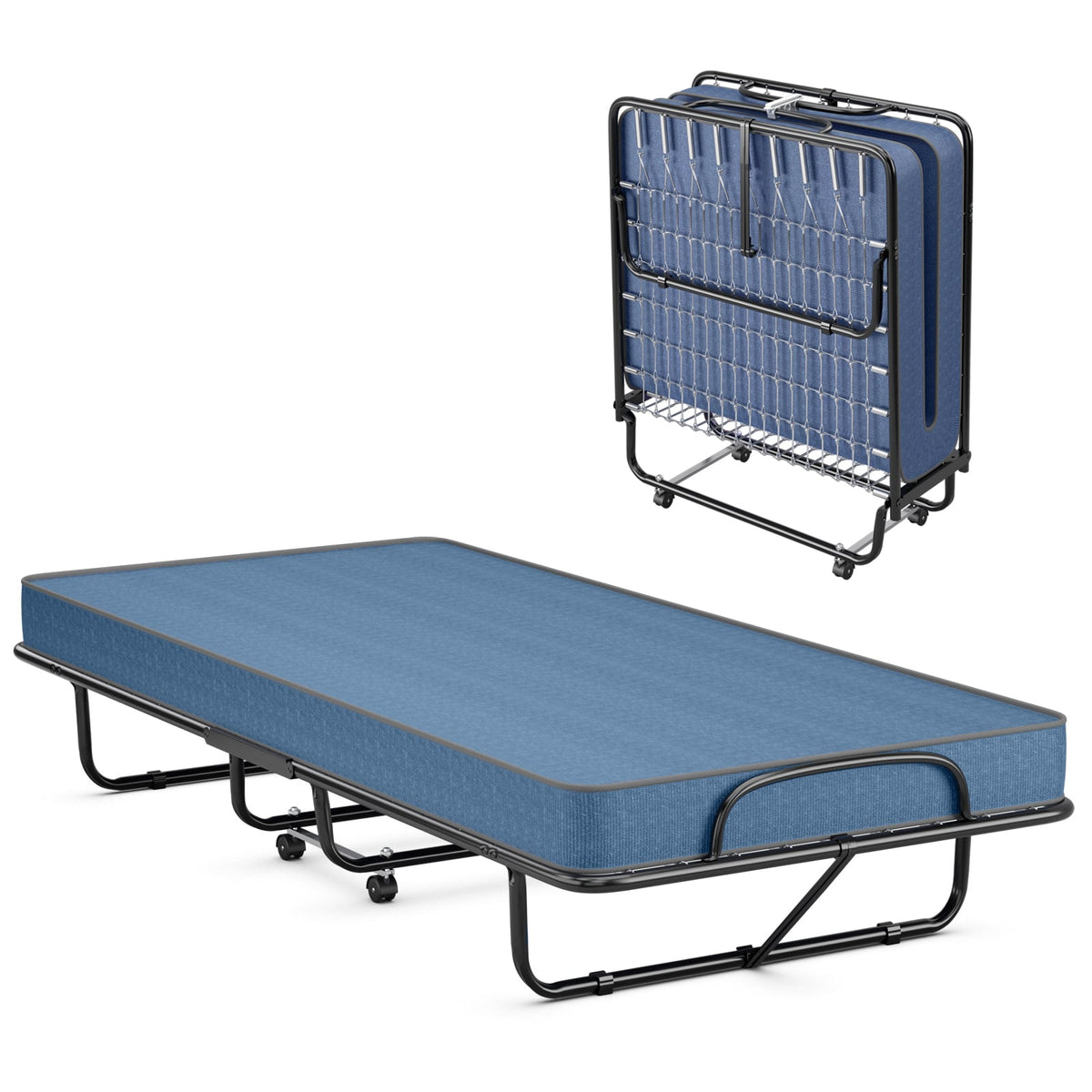 Rollaway Guest Bed with Sturdy Steel Frame and Memory Foam Mattress Made in Italy-Navy-Folding Beds-DECOROLALA