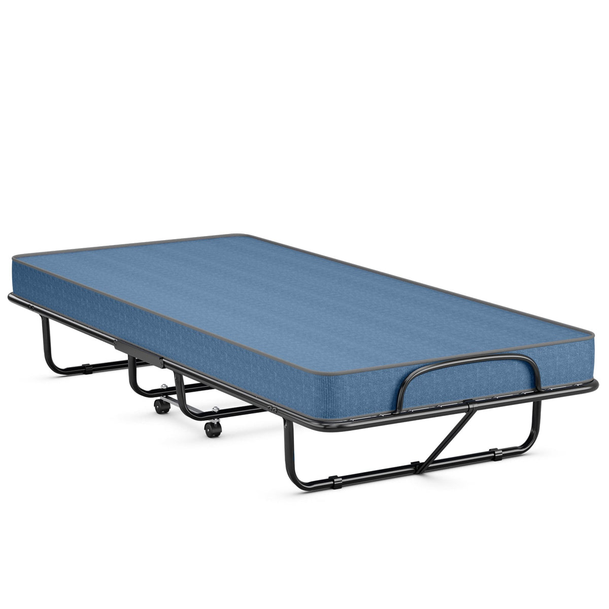 Rollaway Guest Bed with Sturdy Steel Frame and Memory Foam Mattress Made in Italy-Navy-Folding Beds-DECOROLALA