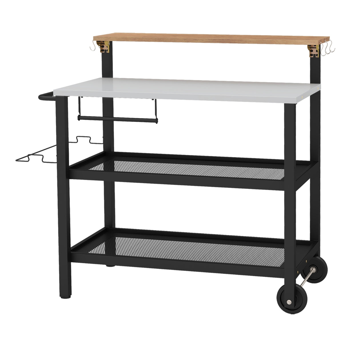 Rolling Bar Cart with Flip-up Table and Hooks for Kitchen-Outdoor Grills-DECOROLALA