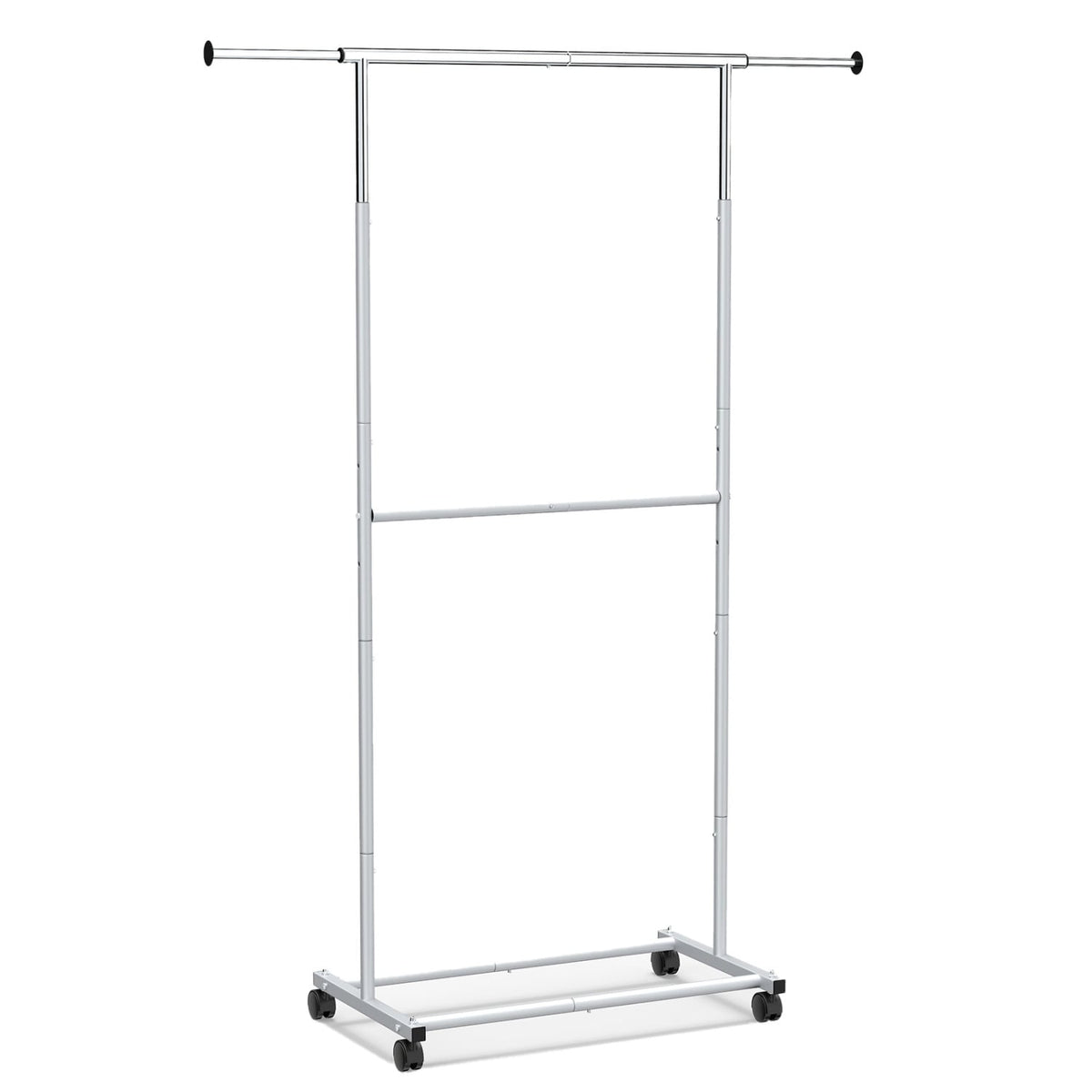 Rolling Clothes Rack Double-Rod Extendable Garment Stand for Hanging Clothes-Clothing & Closet Storage-DECOROLALA