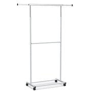 Rolling Clothes Rack Double-Rod Extendable Garment Stand for Hanging Clothes-Clothing & Closet Storage-DECOROLALA