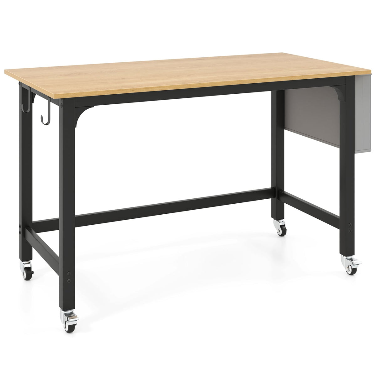Rolling Computer Desk with Headphone Hooks and Lockable Wheels for Home Office-Natrual-Computer Desks-DECOROLALA