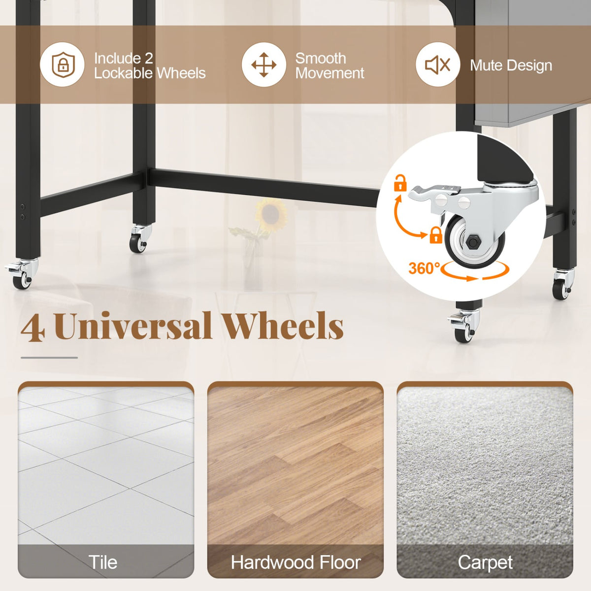 Rolling Computer Desk with Headphone Hooks and Lockable Wheels for Home Office-Natrual-Computer Desks-DECOROLALA