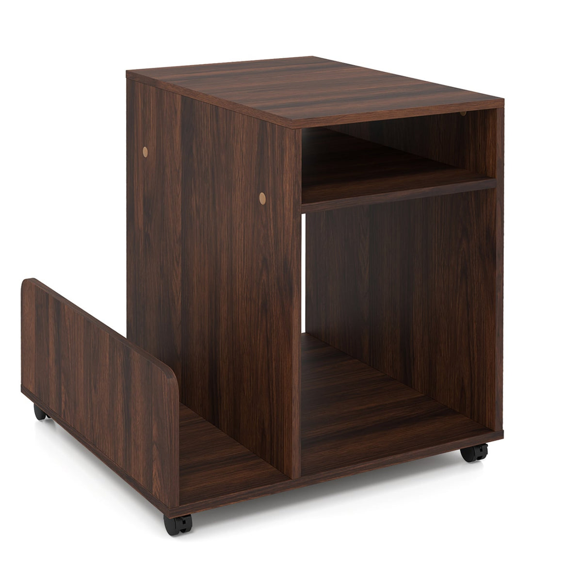 Rolling End Table 3-Tier Mobile Side Table with Side Storage Rack Modern Small Nightstand-Brown-End & Side Tables-DECOROLALA