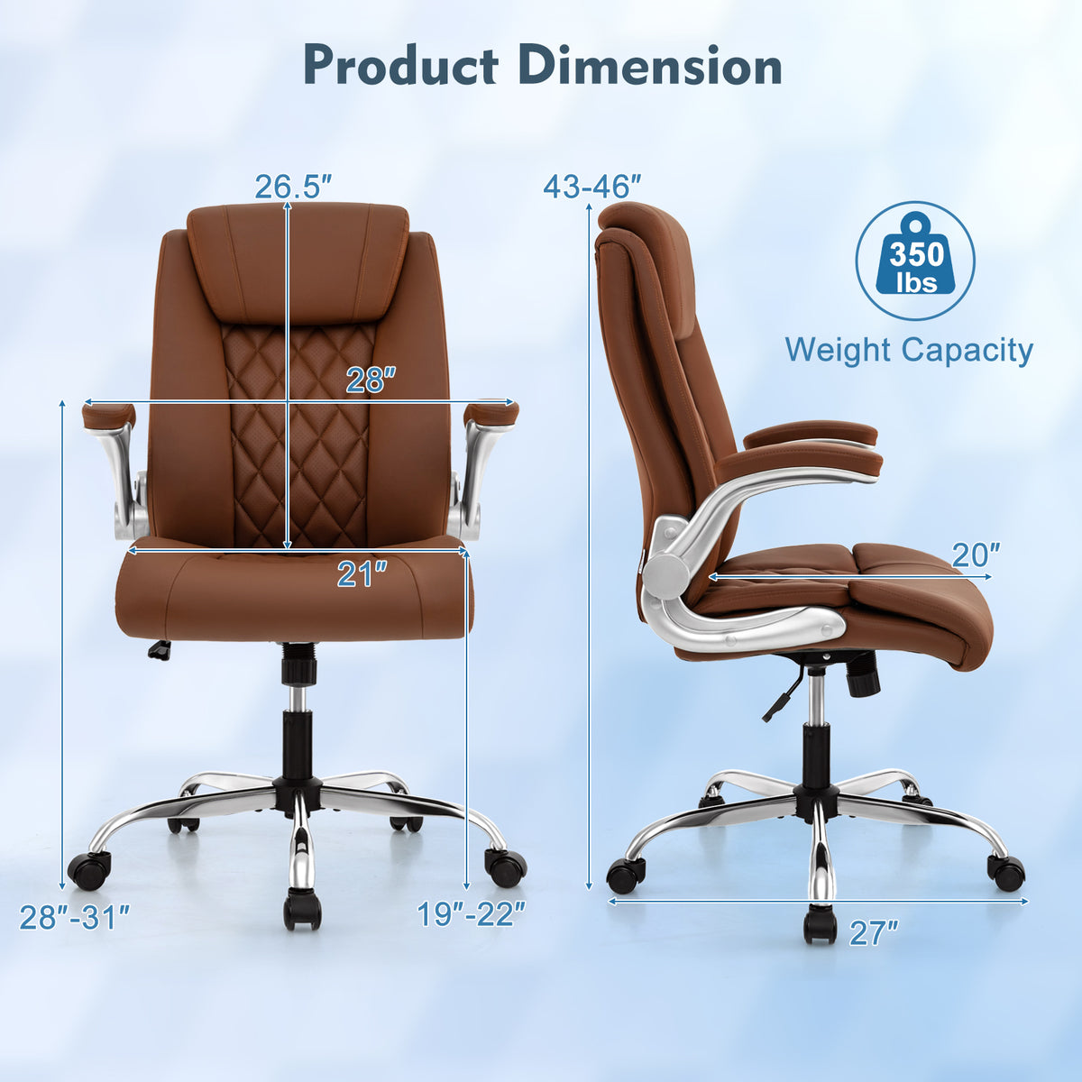 Rolling Executive Office Chair with 6 Position Adjustable Headrest-Brown-Executive Office Chairs-DECOROLALA