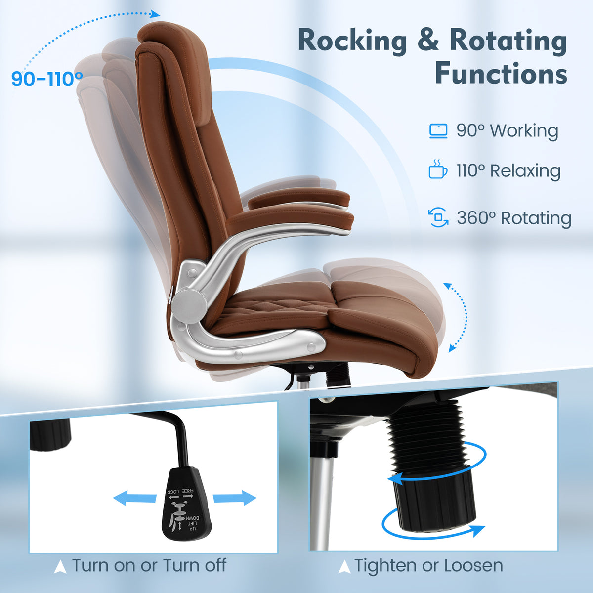 Rolling Executive Office Chair with 6 Position Adjustable Headrest-Brown-Executive Office Chairs-DECOROLALA