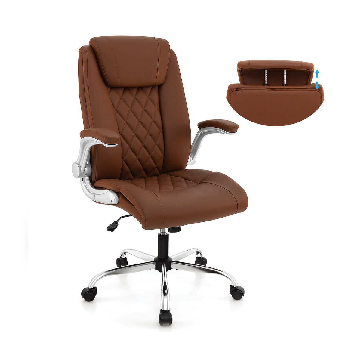 Rolling Executive Office Chair with 6 Position Adjustable Headrest-Brown-Executive Office Chairs-DECOROLALA