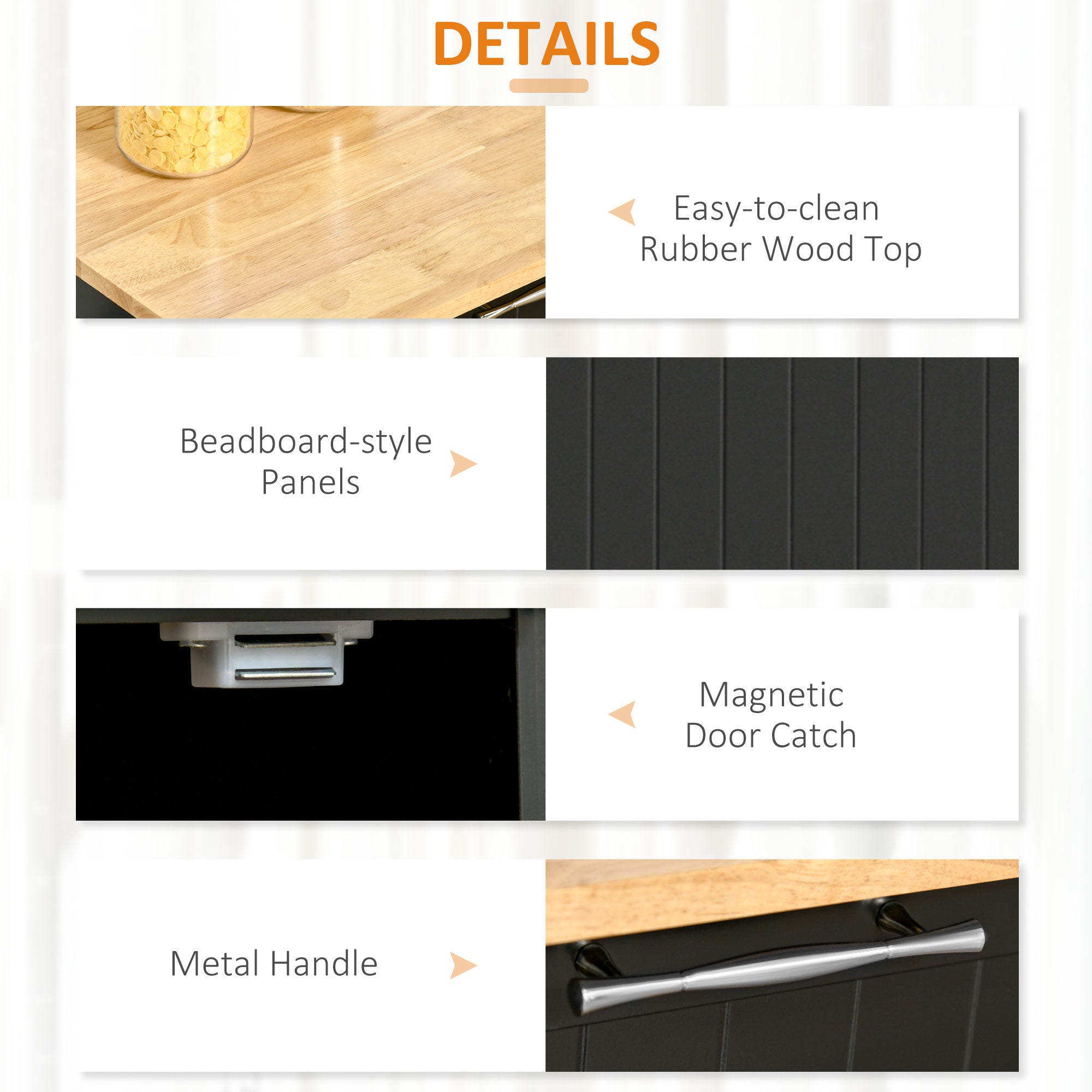 Rolling Kitchen Island - Black Wood Cart with 2 Drawers & Cabinet-DECOROLALA