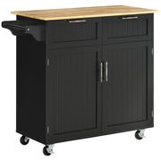 Rolling Kitchen Island - Black Wood Cart with 2 Drawers & Cabinet-DECOROLALA