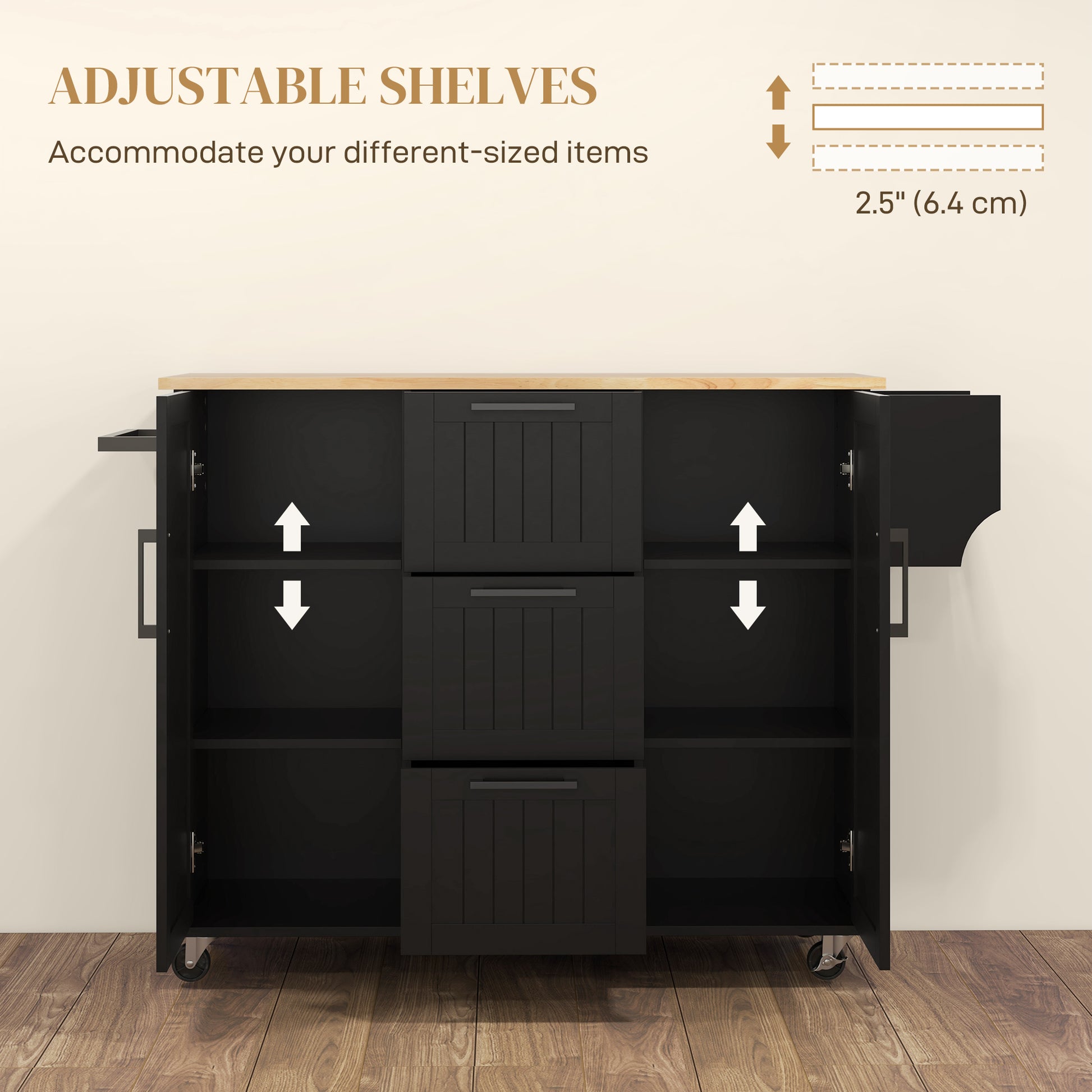 Rolling Kitchen Island Cart with Drop Leaf - Black-DECOROLALA