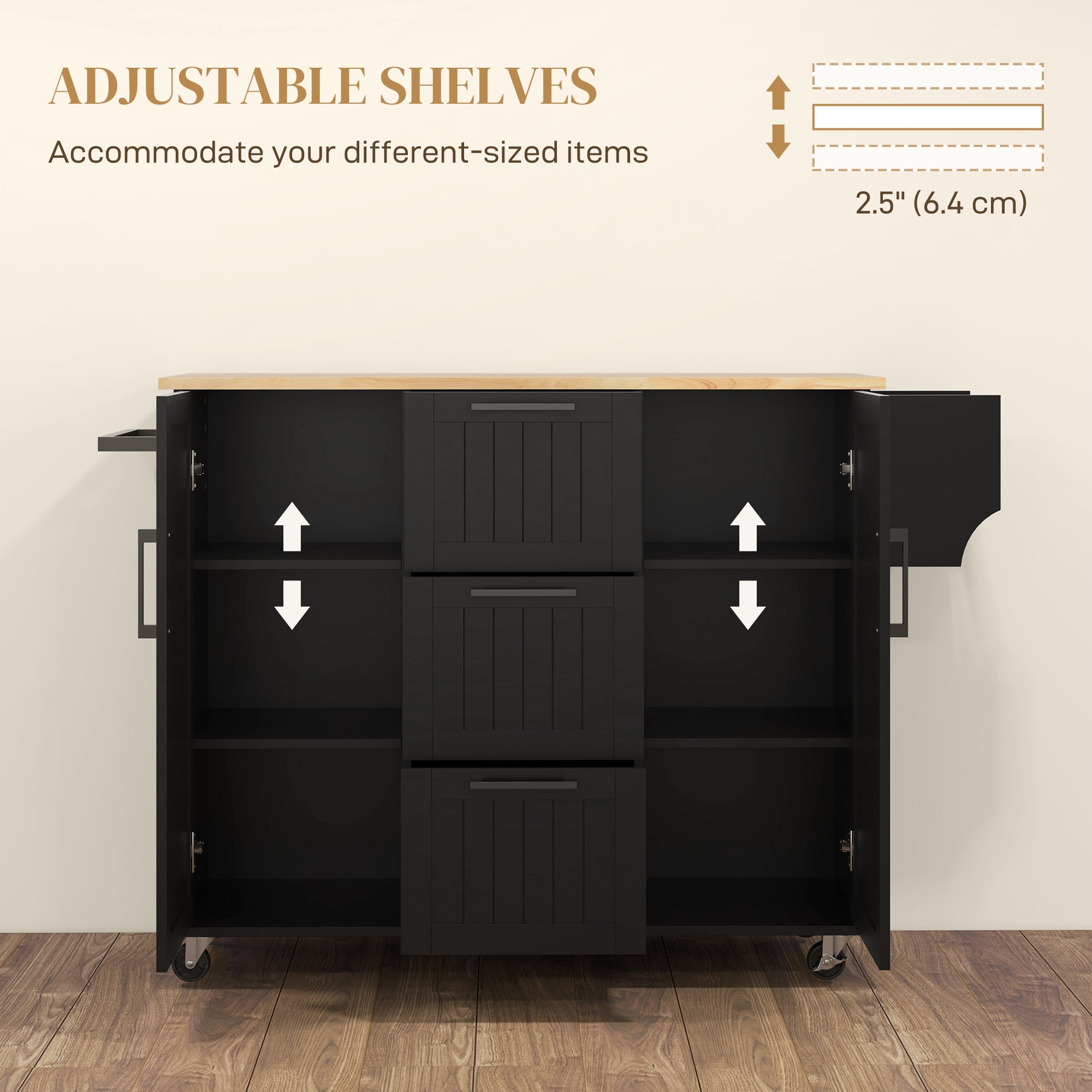 Rolling Kitchen Island Cart with Drop Leaf - Black-DECOROLALA