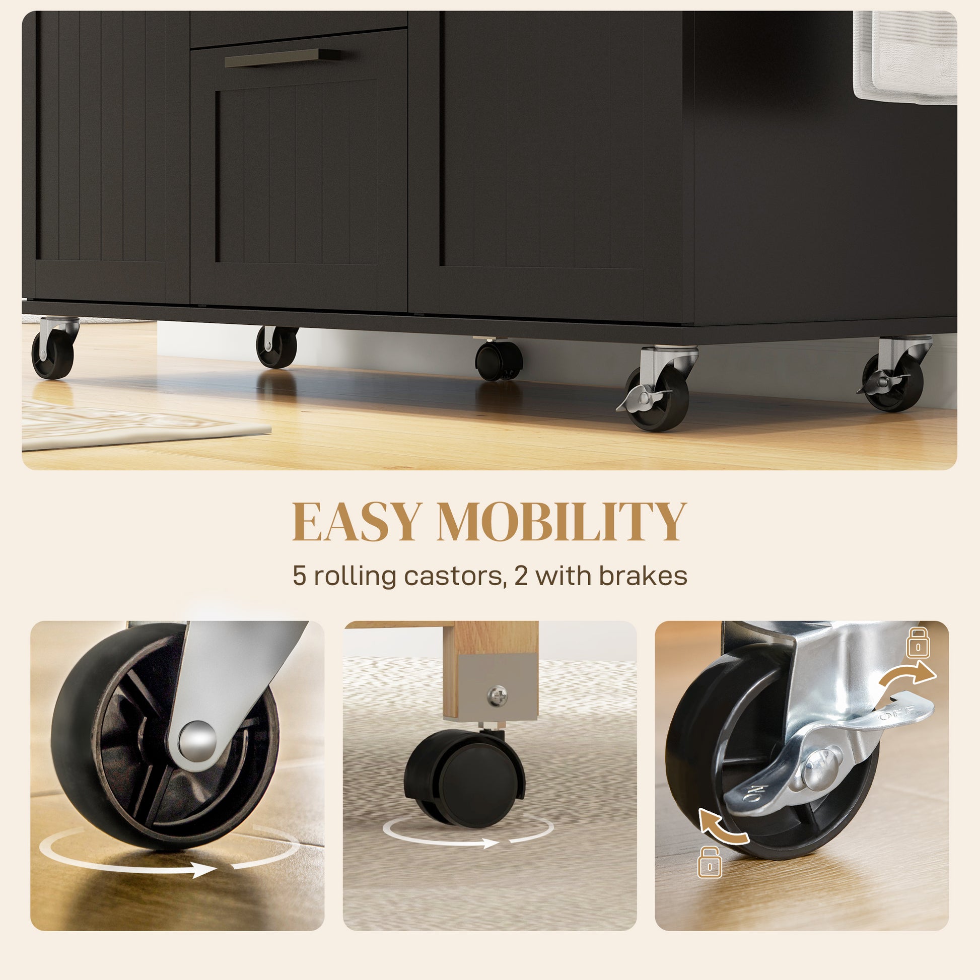 Rolling Kitchen Island Cart with Drop Leaf - Black-DECOROLALA