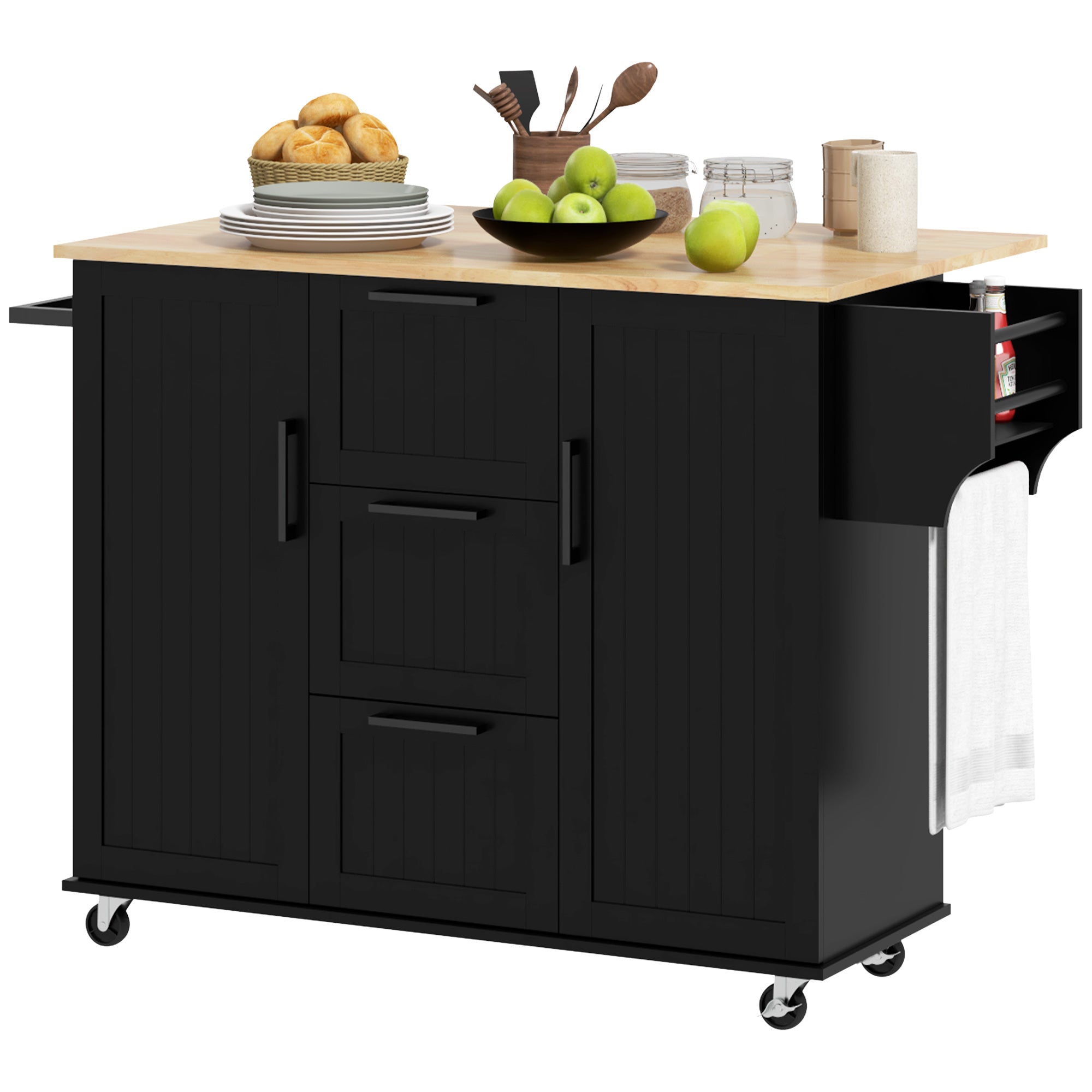 Rolling Kitchen Island Cart with Drop Leaf - Black-DECOROLALA