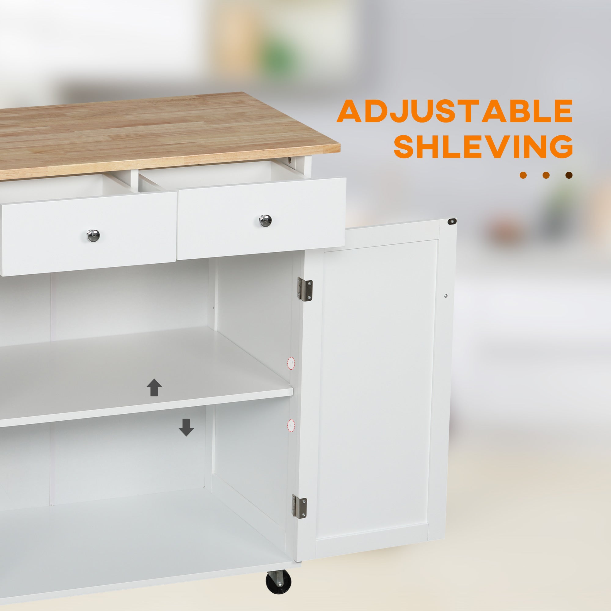 Rolling Kitchen Island Cart with Rubber Wood Top - White 34"W-DECOROLALA