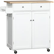 Rolling Kitchen Island Cart with Rubber Wood Top - White 34"W-DECOROLALA