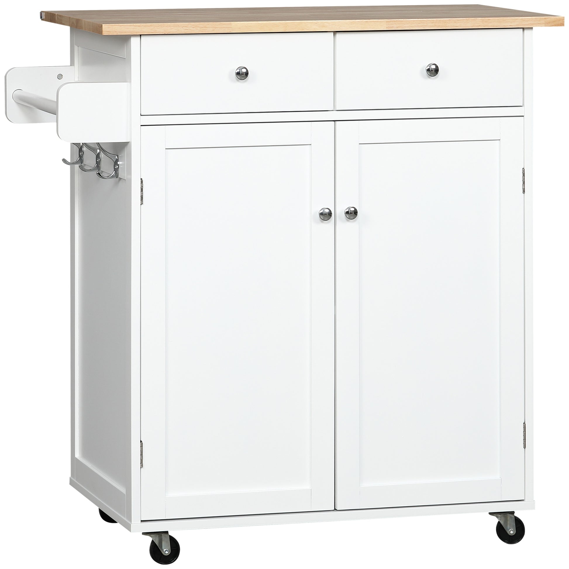 Rolling Kitchen Island Cart with Rubber Wood Top - White 34"W-DECOROLALA