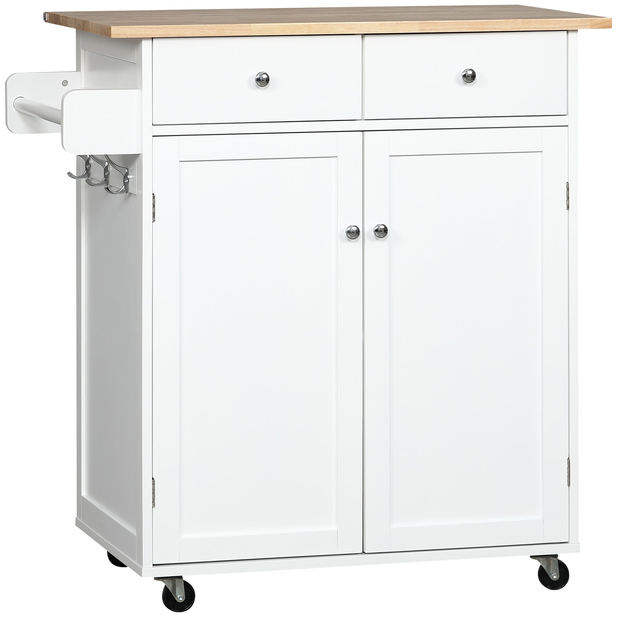 Rolling Kitchen Island Cart with Rubber Wood Top - White 34"W-DECOROLALA