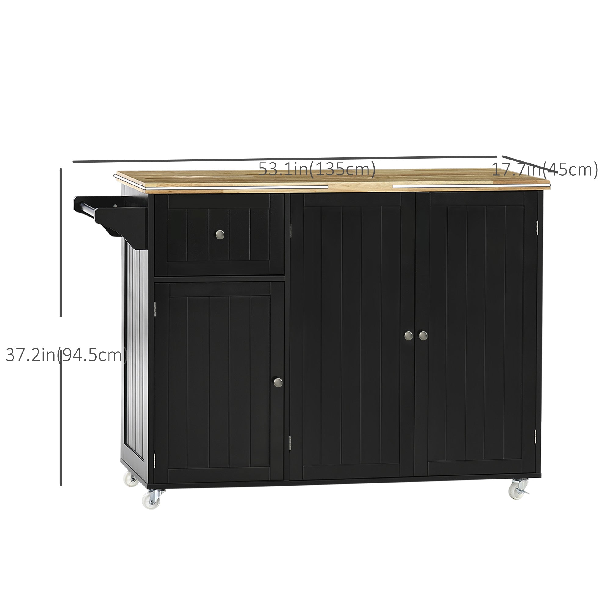 Rolling Kitchen Island Cart with Rubberwood Top - Black-DECOROLALA