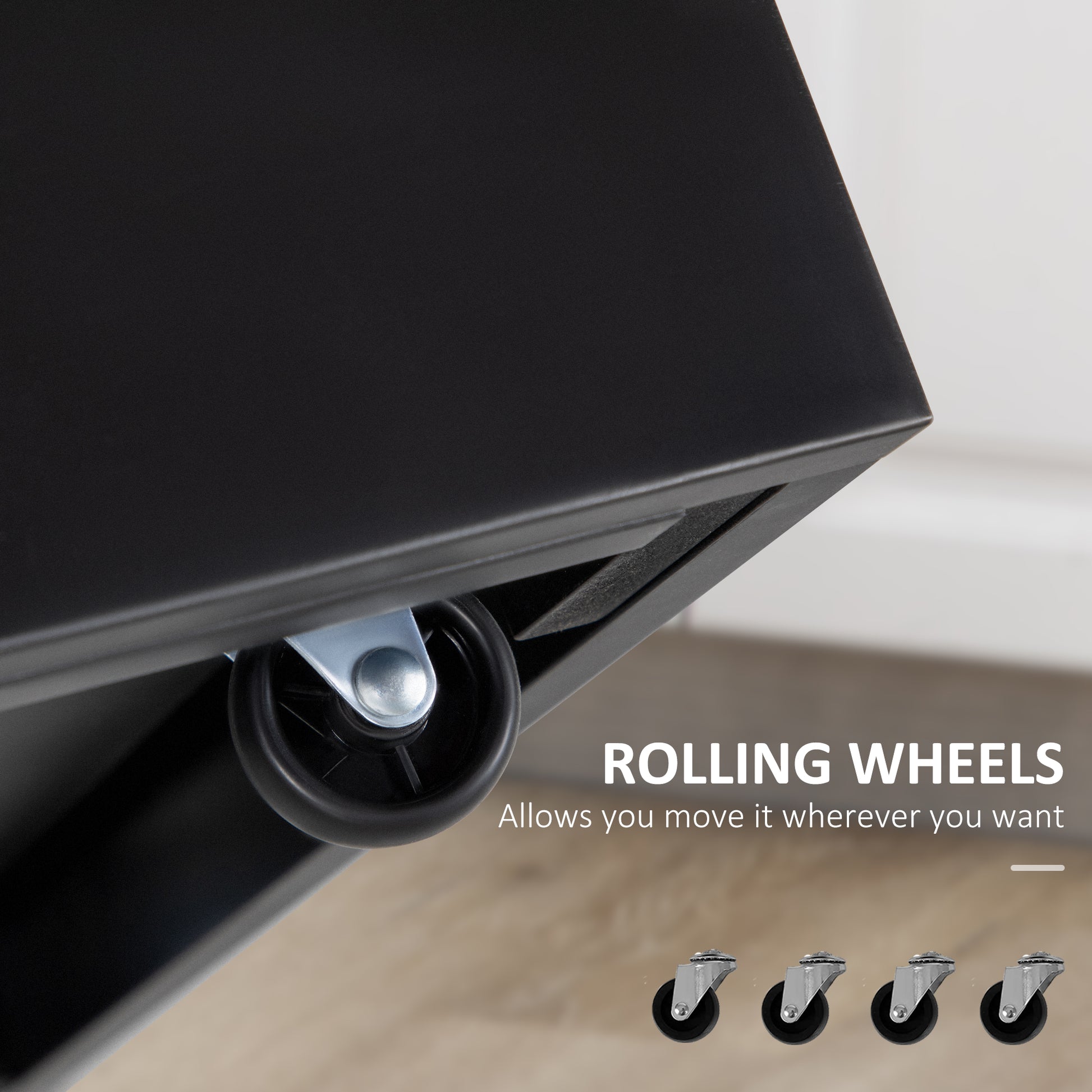 Rolling Kitchen Island Cart with Rubberwood Top - Black-DECOROLALA