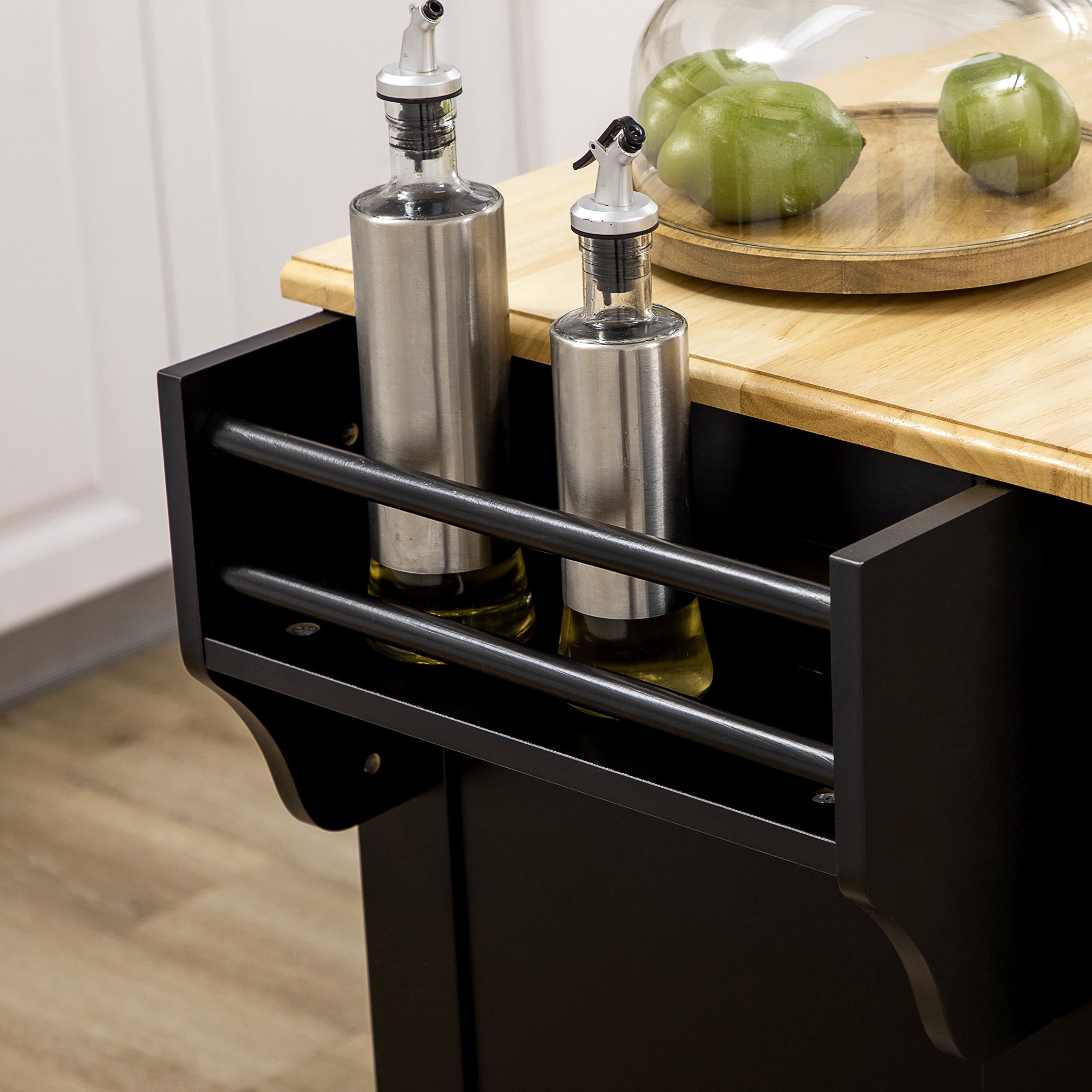 Rolling Kitchen Island Cart with Rubberwood Top - Black-DECOROLALA