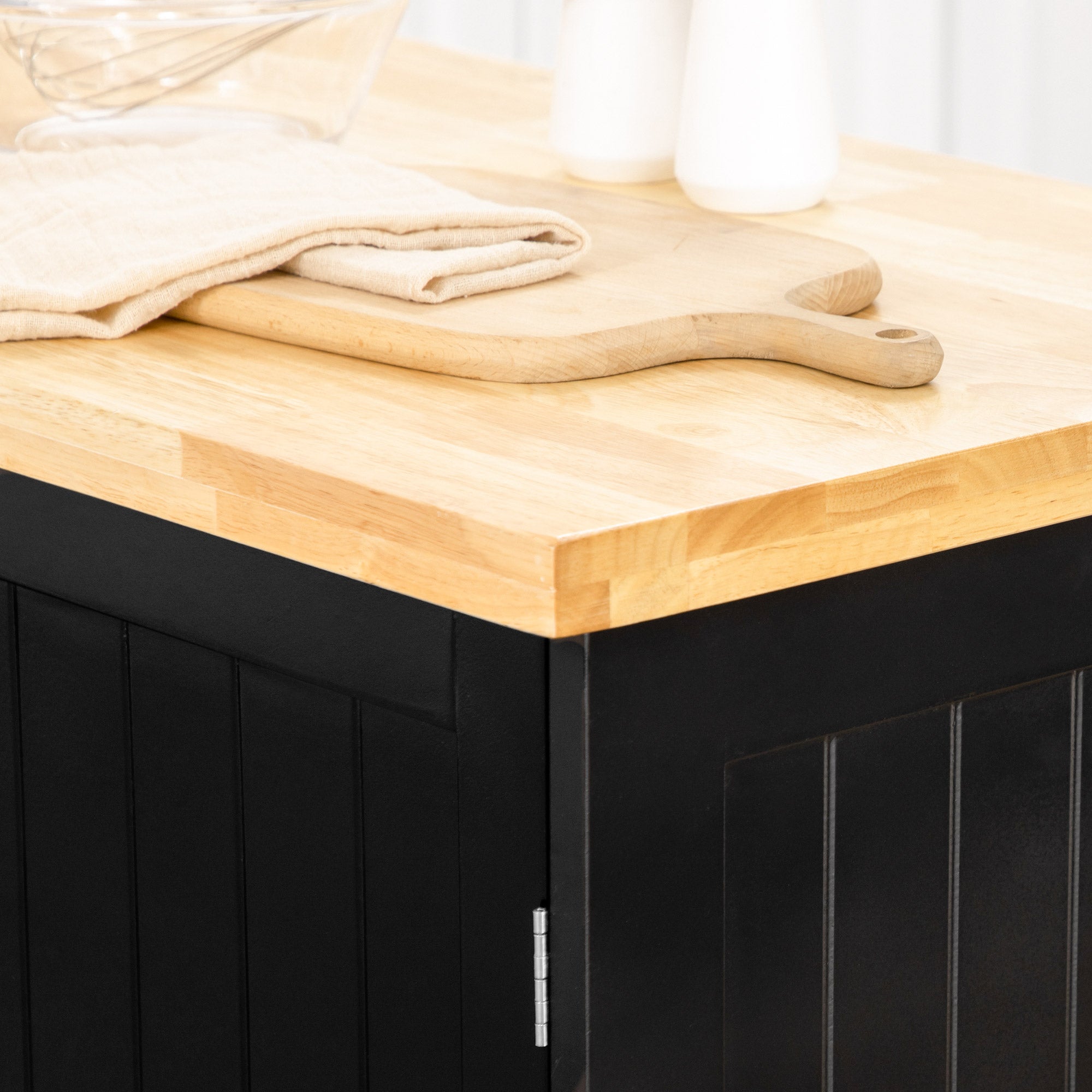 Rolling Kitchen Island Cart with Rubberwood Top - Black-DECOROLALA