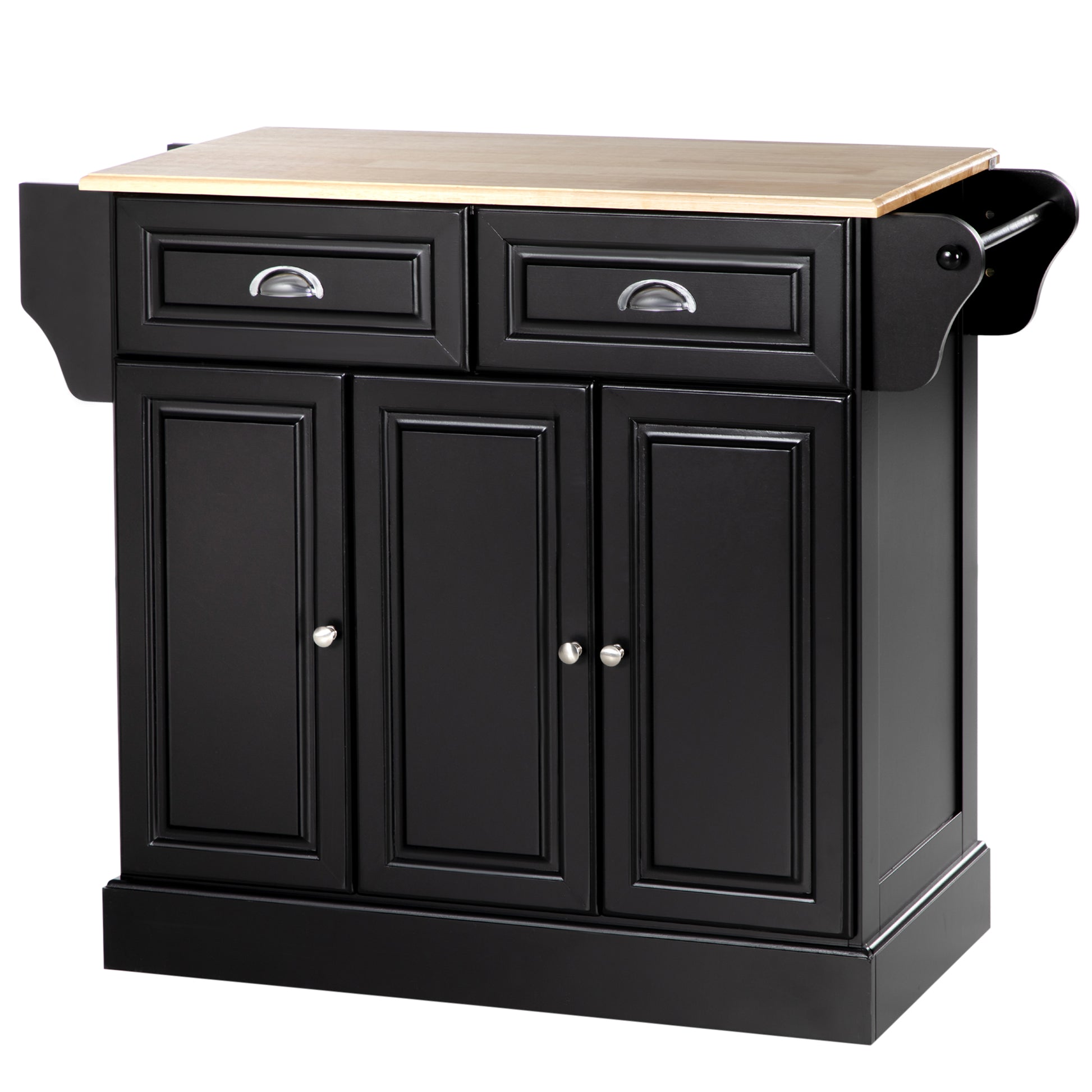 Rolling Kitchen Island Cart with Rubberwood Top - Black-DECOROLALA