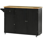 Rolling Kitchen Island Cart with Rubberwood Top - Black-DECOROLALA
