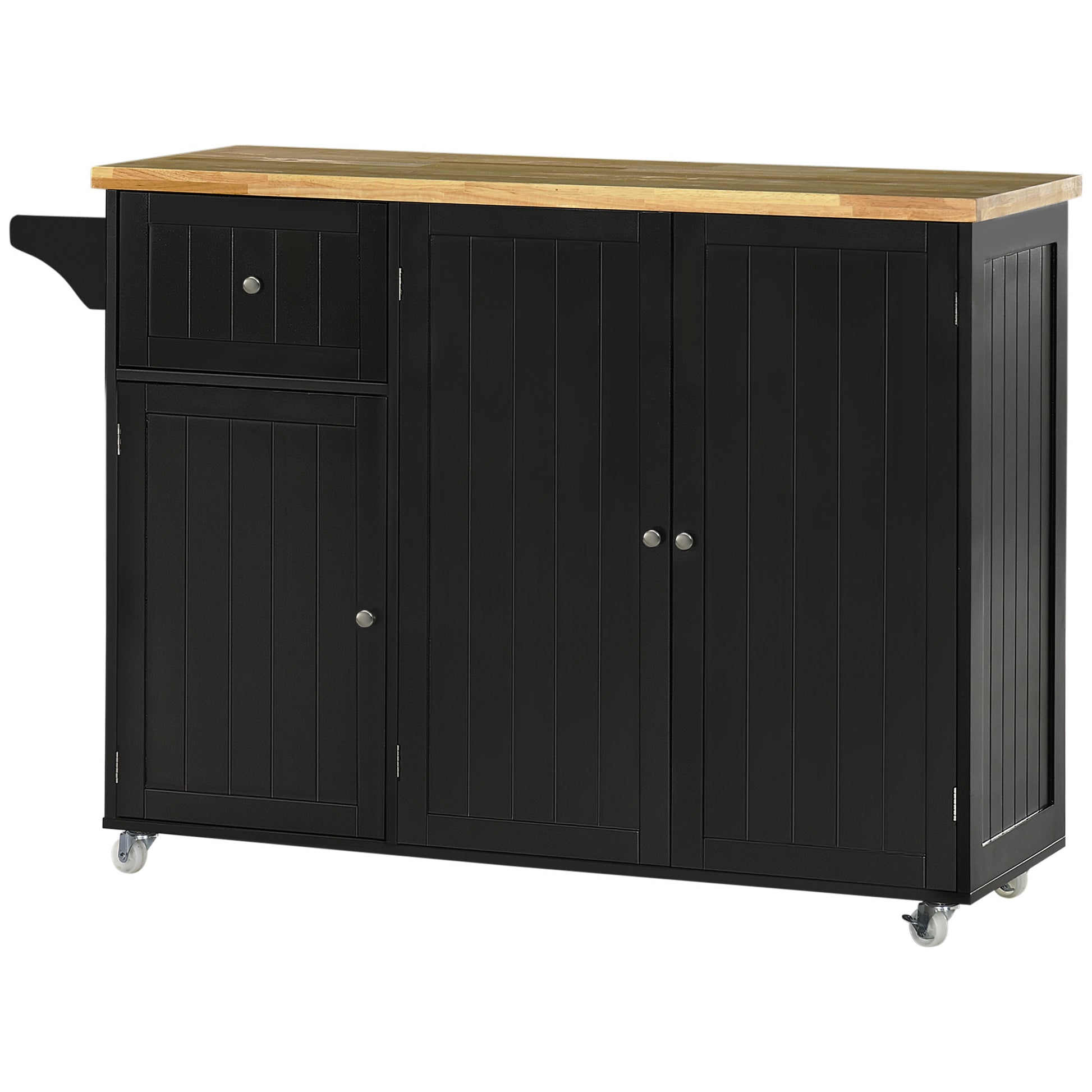 Rolling Kitchen Island Cart with Rubberwood Top - Black-DECOROLALA