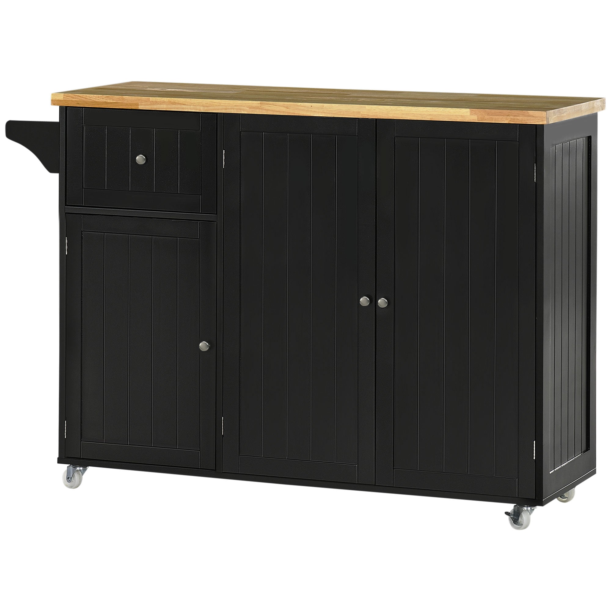 Rolling Kitchen Island Cart with Rubberwood Top - Black-DECOROLALA